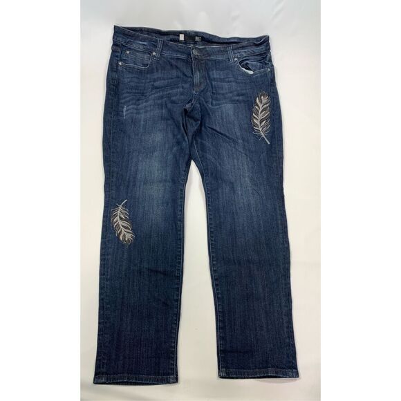 Kut from the Kloth Womens Feather Embroidered Catherine Boyfriend Jeans Blue 16W - Picture 1 of 11